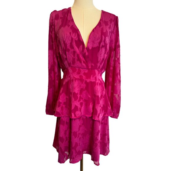 NWT Band Of The Free Large  Fuchsia Pink Textured Long Sleeve Mini Dress - Picture 16 of 16